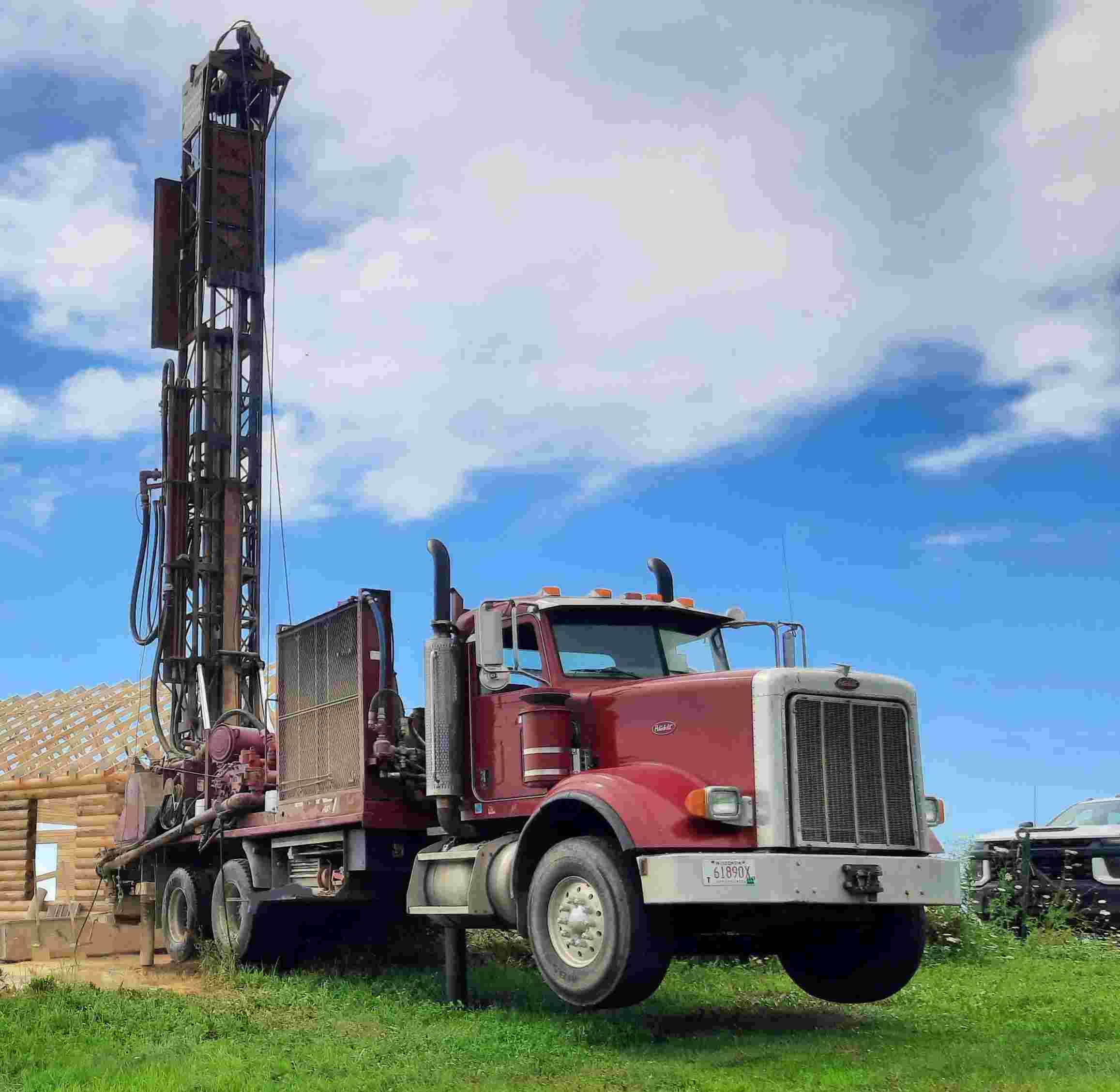 Close up of water well drilling process
